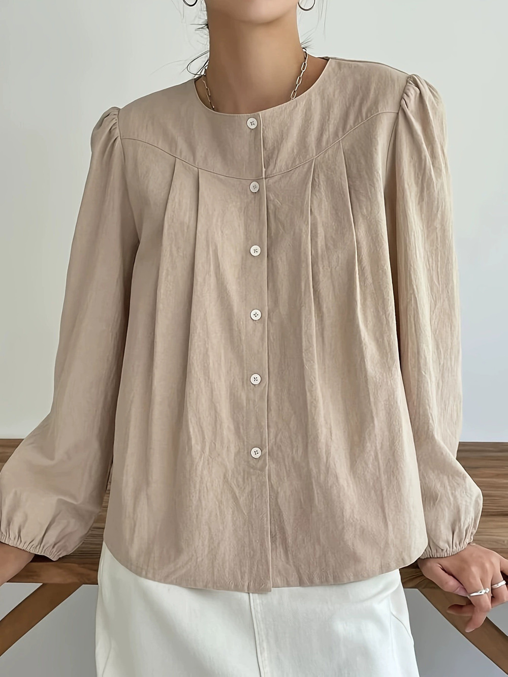 ZARA Women's Spring Loose Fit Plus Size Round Neck Unique Design Shirt